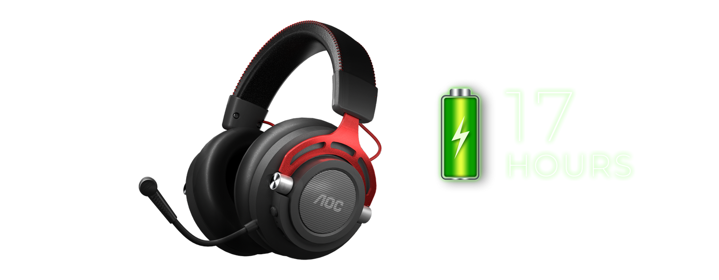 AOC GH401 Wireless Gaming Headset with 50mm Drivers, Detachable Microphone, and 17-Hour Battery Life