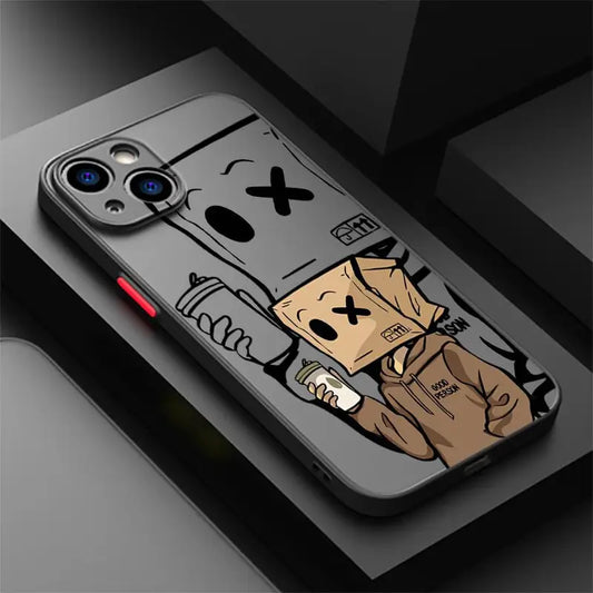 Phone Case for Iphone Models Protective Matte, Shockproof Cover Drink Coffee Boy Paper Box Man.