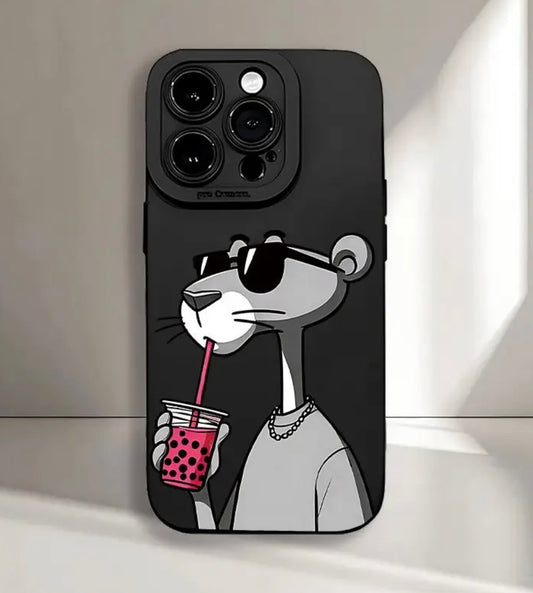 Matte Phone Case with Creative Grey and Pink Panther Design, UV Print, Offering 360-Degree Full Protection for Various iPhone Models