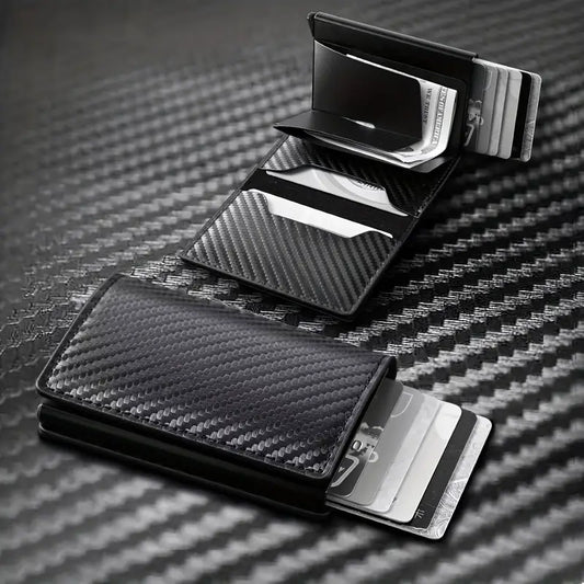 RFID Blocking Aluminum Credit Card Holder, High-Capacity Wallet, Sleek Black Design, Non-Textile
