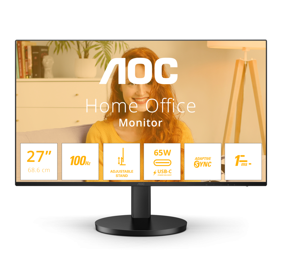 AOC Q27B3CF2 27-Inch QHD IPS Monitor with 100Hz, USB-C Connectivity, and Adjustable Stand